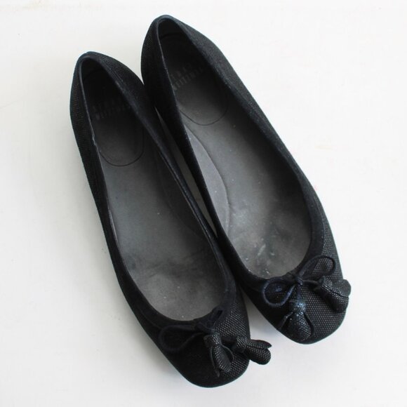 Stuart Weitzman Black Texture Tulip Bow Ballet Slip-On Flats Size 7.5 M - Picture 4 of 7